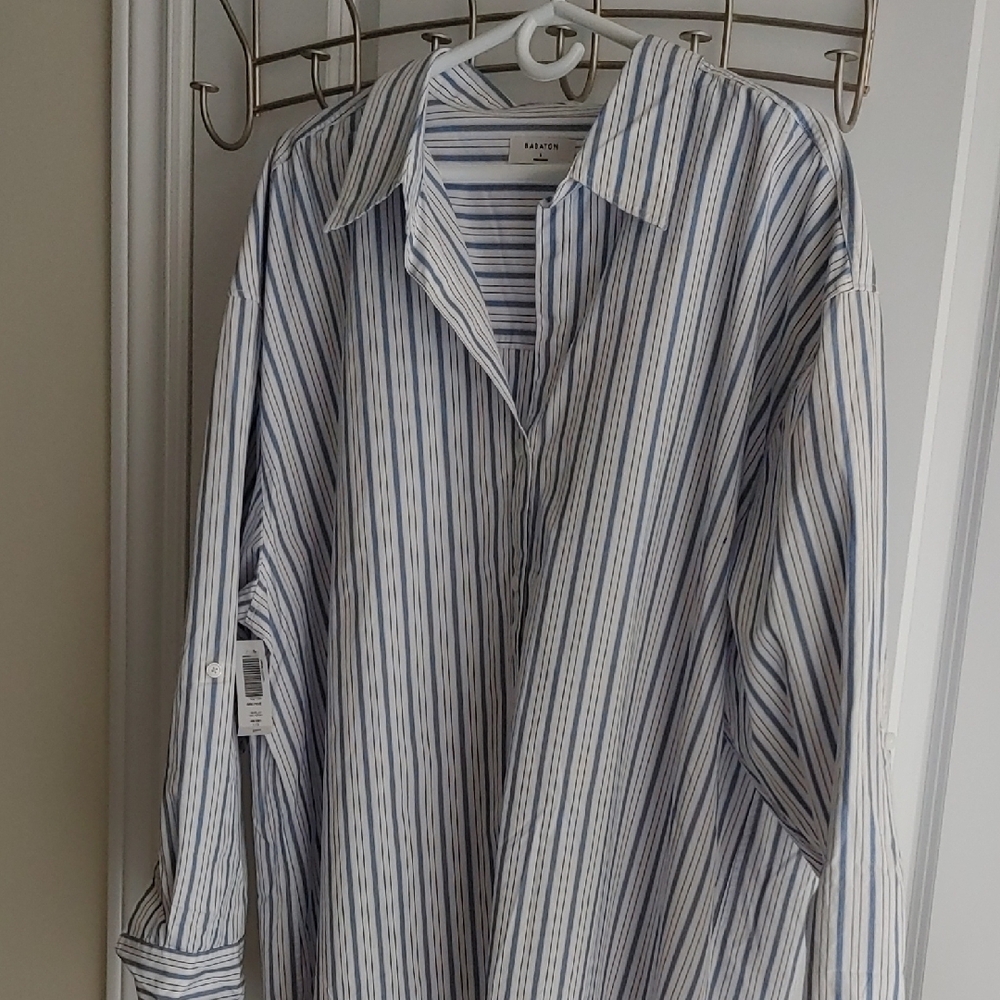 Babaton Archive Blue Striped Button Down Shirt